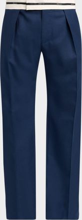Alexander McQueen Men & apos;s Wool Stripe-Waistband Wide-Leg Pleated Trousers