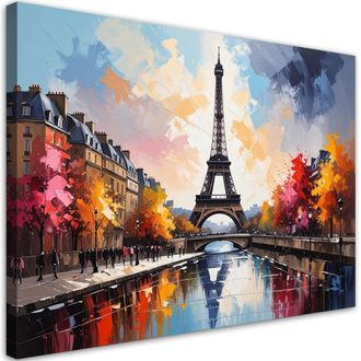 Feeby Cuadro Sobre Lienzo Torre Eiffel En Colores Oto&ntilde;ales De Par&iacute;s 100x70