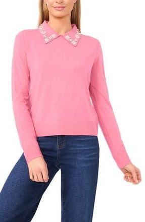 CeCe by Cynthia Steffe Embellished Collar Rib Sweater in Rose at Nordstrom Rack, Size Xx-Small