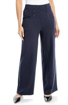 Max Studio Sailor High Waist Wide Leg Pants in Navy Pinstripe at Nordstrom Rack, Size X-Small