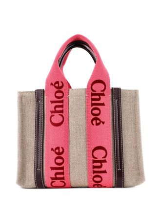 Chlo&eacute; Woody Canvas with Leather Small tote bag - Pink