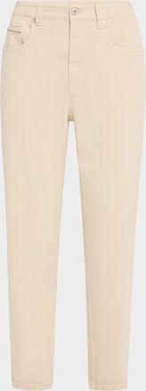 Brunello Cucinelli Garment Dyed Twill Tapered-Leg Jeans With Monili Trim