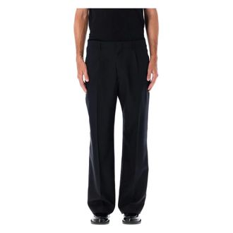 Our Legacy Straight Trousers, male, Black, XL, Black Wool Chino Trousers with Front Pleats