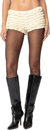 Edikted Tiered Ruffle Low Rise Micro Shorts in Cream at Nordstrom, Size X-Small