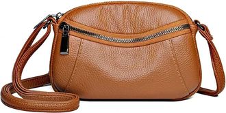 Generic Compatible For Solid Color Cowhide Female Crossbody Tote Soft Genuine Leather Handbag Women Shoulder Messenger Bag(Light brown)