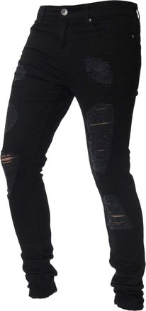 Generic Men Stone Ripped Jeans New Mens Designer Stretch Super Skinny Ripped Denim Jeans Jeans Regular Fit Denim Pants Big King Tall All Waist Sizes Black (Bl