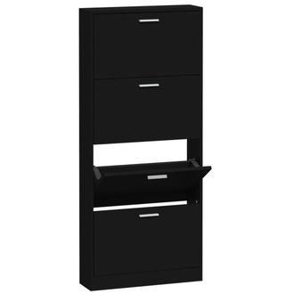 Berkfield Home Shoe Cabinet Black 59x17x150 cm Engineered Wood | Size: 59 x 17 x 150 cm