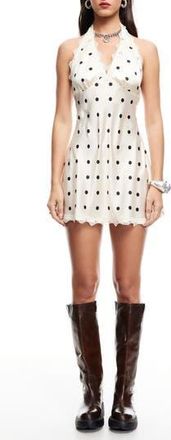 Lioness Stars Align Polka Dot Lace Trim Halter Minidress in Cream Polka at Nordstrom Rack, Size Large