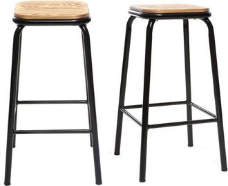 Miliboo Taburete Industrial Negro Y Madera Oscura 65 Cm Lote De 2 Memphis