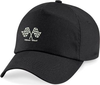 Generic Personalised Embroidered Your Text Racing Checkered Flag Baseball Cap Moto Flags Unisex Baseball Hat (Black)