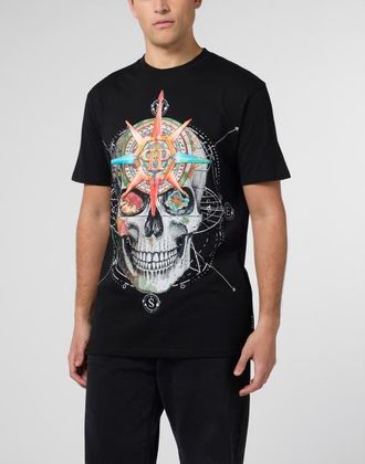 Philipp Plein Round Neck T-Shirt Wind Rose Skull Men in Black at Nordstrom, Size Xxx-Large