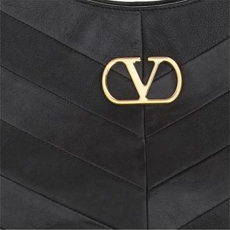 Valentino Garavani Womens Chevron Nappa Hobo Bag Black Leather Shoulder