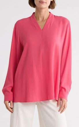 Eileen Fisher V-Neck Long Sleeve Silk Top in Geranium at Nordstrom Rack, Size Xx-Small