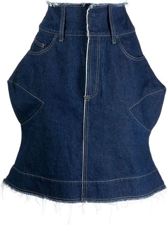 Paula Canovas Del Vas logo-patch denim skirt - women - Cotton - L - Blue