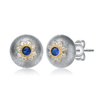 Rachel Glauber Two-Tone with Colored Cubic Zirconia Stud Earrings