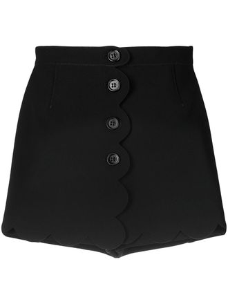 Red Valentino scallop trim button front shorts - women - Polyester - 40 - Black