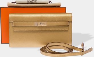 Herm&egrave;s Kelly To Go Wallet on Strap - Metallic Gold