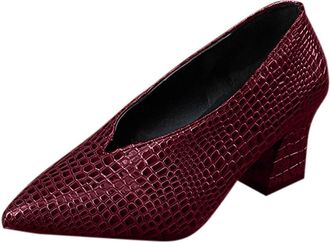 Generic Red Ladies Everyday Slip-On Loafers Circular Toe Lace-Up Construction Shallow Flat Bottom Chunky Low Heel Cozy Fit for Walking and Standing Breathable