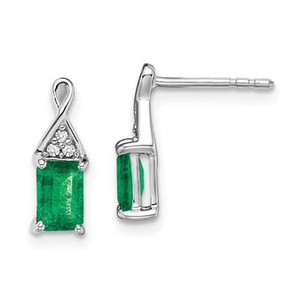 Diamond2Deal 14k White Gold Emerald and Diamond Earrings