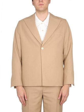 S&eacute;fr Peaked Lapel Wool-Polyester Blazer - Beige