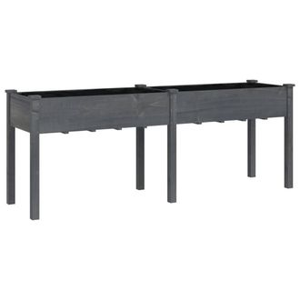 Berkfield Home Planter with Liner Grey 203x53x76 cm Solid Wood Fir | Size: 203 x 53 x 76 cm