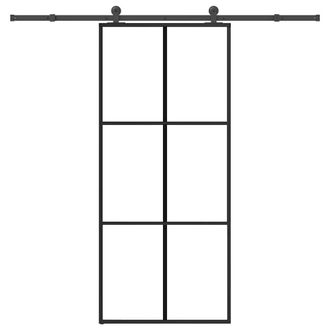 Berkfield Home Sliding Door with Hardware Set 90x205 cm ESG Glass&Aluminium in Black