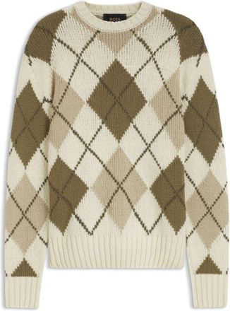 BOSS Argyle-patterned sweater in virgin-wool boucl&eacute;