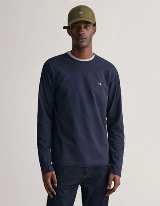 GANT Mens GANT Mens Regular Fit Long Sleeve Shield Logo T-Shirt - 433 Evening Blue - Navy - Size: 38