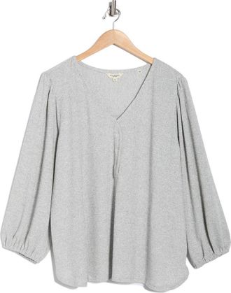 Max Studio Three-Quarter Sleeve Henley Top in Grey at Nordstrom Rack, Size 3X