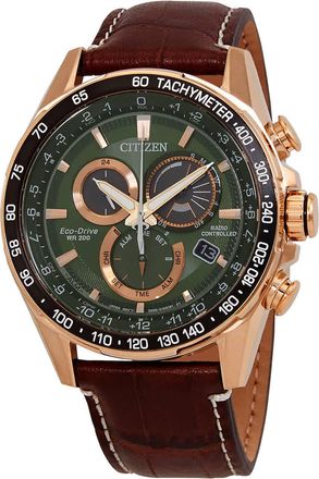 Citizen PCAT World Time Chronograph Green Dial Mens Watch CB5919-00X