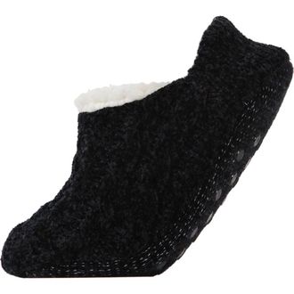 MeMoi Cable Chenille Fleece Lined Slipper Socks in Black at Nordstrom, Size Medium
