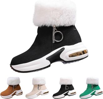 Generic Womens Winter Side-Zipper Fleece-Lined Warm Snow Boots, Platform Ankle Boots with Side Zipper, Mid Calf Walking Shoes for Winter Outdoor (7.5,Black)