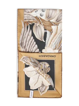 Ferragamo Parrots Print Silk Scarf - Beige