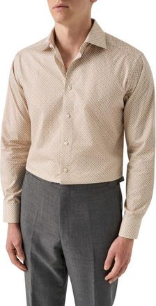 Eton Slim Fit Tropical Cocktail Print Cotton Twill Dress Shirt in Medium Orange at Nordstrom, Size 17.5