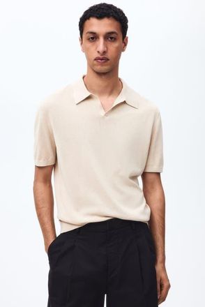 H&M Regular Fit Silk-blend Polo Shirt in Light Beige at Nordstrom, Size X-Small
