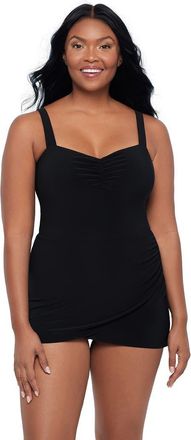 Trimshaper Laura Sweetheart Neckline Control Swimdress in Black at Nordstrom, Size 18