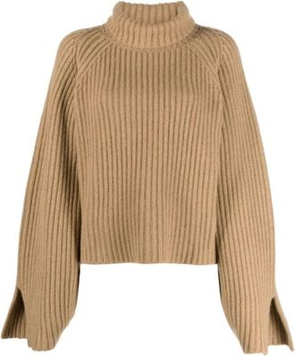 Khaite Cashmere Ribgebreide Rolkraagtrui - Dames - Coltruien - Beige - S - Kasjmier - Truien & Vesten