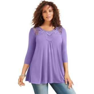 Roaman's Plus Size Crochet Embellished Swing Ultra Femme Tee in Vintage Lavender at Nordstrom, Size 28