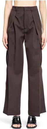 Burberry Wide Trousers, female, Brown, Size: 2XS High-Waisted Wool Cargo Pants