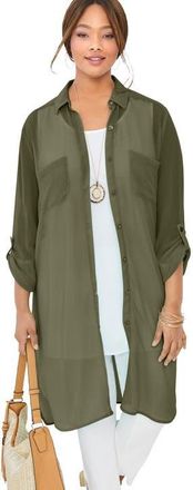 Jessica London Sheer Georgette Mega Tunic in Dark Olive Green at Nordstrom, Size 32
