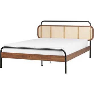 Beliani Beliani - Cama Con Somier Moderna Cabecero Trenza Vienesa Madera De Caucho Oscura 140 X 200 Cm Boussicourt