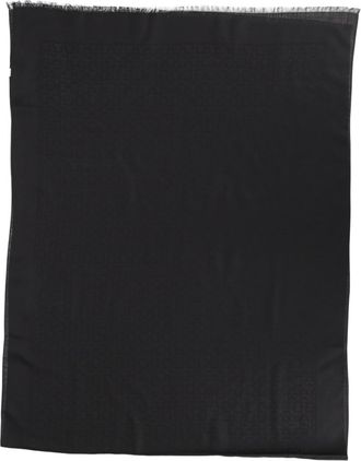 Ferragamo Black Large Tonal Pattern Fringed Silk-Blend Scarf