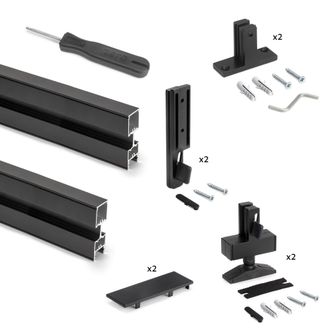 Emuca Lote De 2 Estructuras Zero Con Herrajes Y Perfiles Para Montaje Al Suelo Y A Pared Con Nivelador Rectangular, Aluminio Y Zamak, Negro Texturizado - Em
