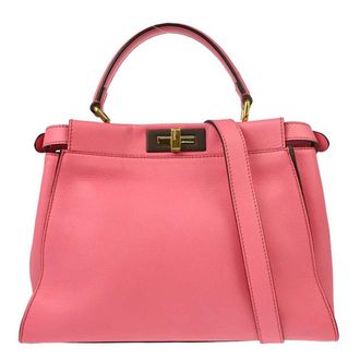 Fendi Peekaboo Essential Bag Leather Pink Leather Handbag (Pre-Owned)