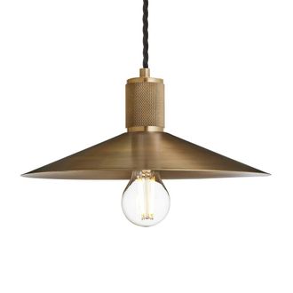 Industville Knurled Brass Slope Pendant Light - Brass Holder in Metallic Gold | Size: Medium
