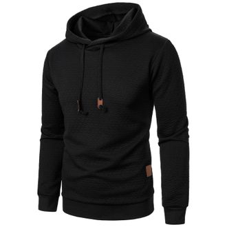 Generic Mens Black Plain Hoodie with Drawstring - Slim Fit Long Sleeve Casual Pullover - Minimalist Solid Colour Hooded Sweatshirt - Lightweight Everyday Basi