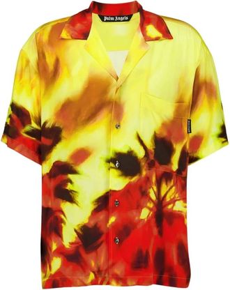 Palm Angels Vlammen Bowling Shirt - Heren - Korte mouwen Overhemden - Veelkleurig - L - Overhemden