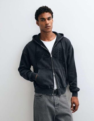 Obey felpa con cappuccio gothic con zip integrale in nero polveroso