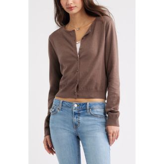 BP. Crewneck Cotton Blend Cardigan in Brown Quartz at Nordstrom, Size Xx-Small
