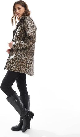 Vero Moda Giacca impermeabile spalmata con stampa leopardata e cappuccio-Neutro